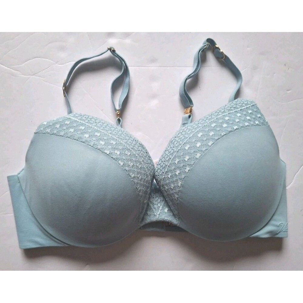 Victoria's Secret Incredible Perfect Shape Bra Size 34C Light Blue Padded Lace